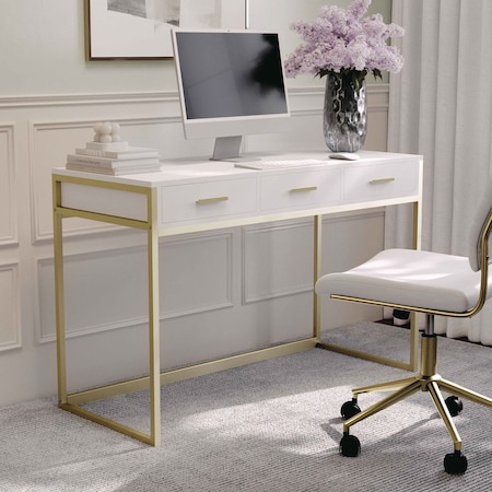Martha Stewart 19.75 in. D X 47.25 in. W X Engineered Wood, Steel, White/Polished Brass ZG-ZP-028-WH-GLD-MS